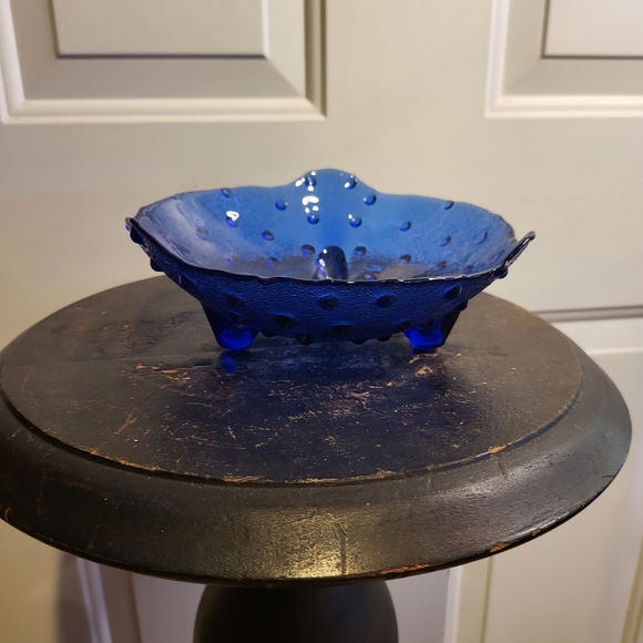 Hobnail Cobalt Blue Glass, 3 Footed, Vintage Bowl - Picture 2 of 9